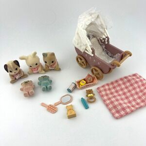 Calico Critters Baby Stroller Set Lot Babies Bears Accessories Vtg Pram Bundle